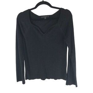 Cyrus Womens Top V Neck Long Bell Sleeve Ribbed Black S